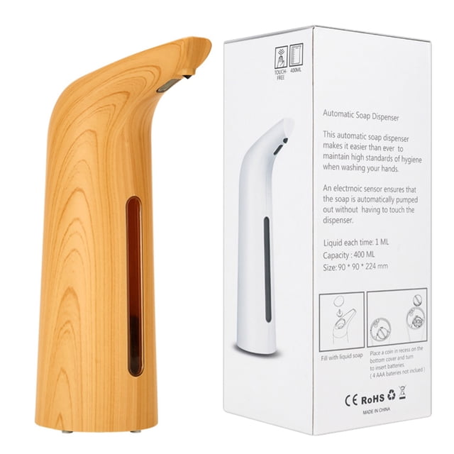 Automatic Dispenser Battery Power 400ml Intelligent Touchless IR Sensor Hand Wash Household Dining Bathroom Cleaning Light Wood Color