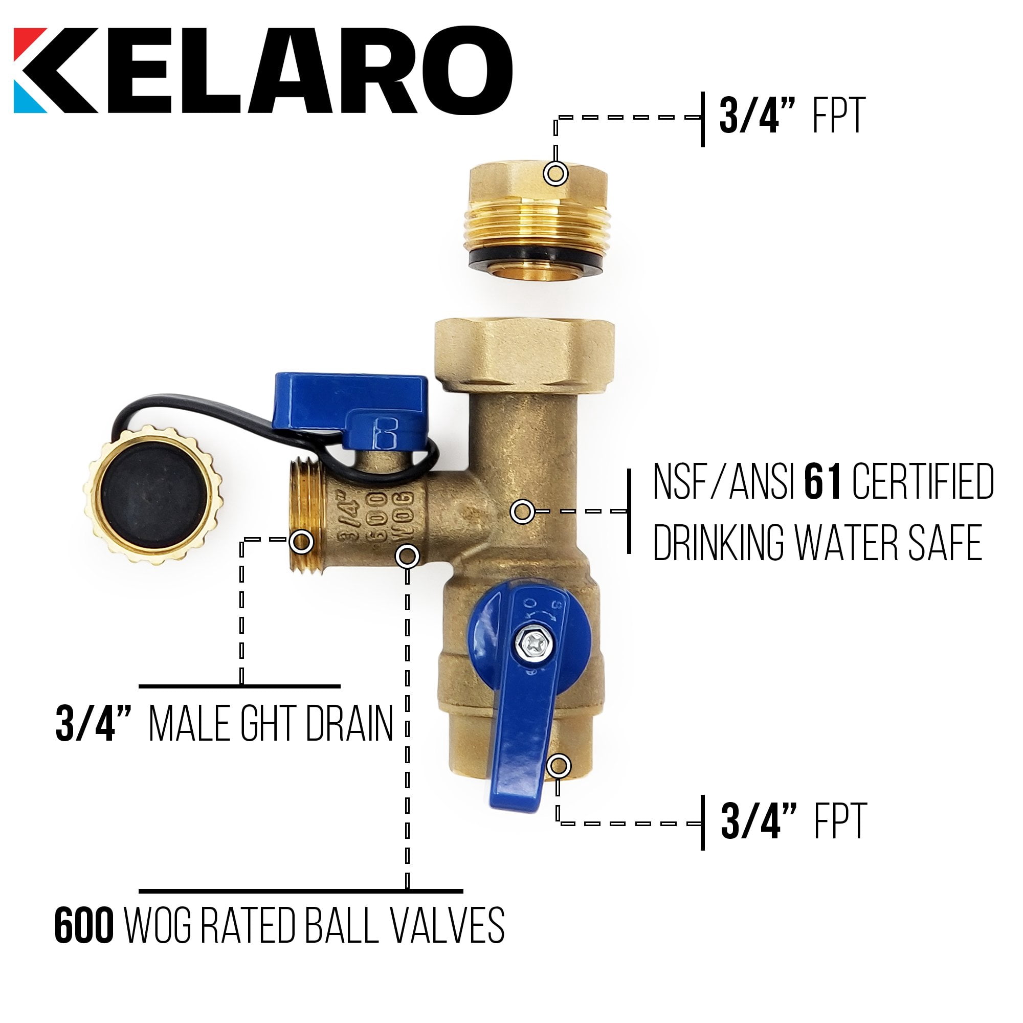 Tankless Water Heater Isolation Service Valve Kit 3/4 Inch IPS by Kelaro