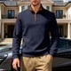 thumbnail image 3 of Ceisia Men's Casual Striped Half Button Round Neck Pullover with Pocket Daily Fashion Top Gift, 3 of 9