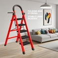 thumbnail image 6 of 3 4 5 Step Heavy-Duty Folding Ladder, 500lbs Load Capacity, Steel Frame with Anti-Slip Treads, Handrails Safety Lock, Tool Rack  Non-Slip Feet, Black-Red, for Home  Kitchen, 6 of 10