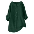 thumbnail image 5 of Yubnlvae 2025 Women's Long Sleeve Linen Shirt Loose Fit Casual Blouse | Minimalist Office & Fall Layering Piece, Green, 3Xl, 5 of 6