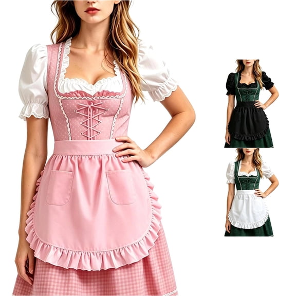 Kingdiese Womens Apron White Ruffle Double Pocket Tie Back Skirt Festival Skirt, Size One Size