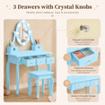 thumbnail image 4 of Ktaxon Kids Play Makeup Vanity Set with 3-Color Light, Girls Vanity Dresser Desk with Matching Stool, Light Blue, 4 of 10