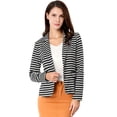 thumbnail image 1 of Blazer a rayas con cierre de Botón y Bolsillo con solapa para Mujer Allegra K Negro XS, 1 of 6