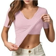 thumbnail image 4 of ATENAR Womens Shirts Summer T Shirts V Neck Tight Tee Pink S, 4 of 9