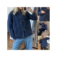 thumbnail image 2 of Michellecmm  Womens Denim Jacket Solid Tie Front Lapel Neck Long Sleeve Jean Tops, 2 of 9