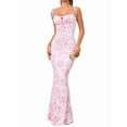 thumbnail image 2 of Women'S Summer Floral Bodycon Maxi Dress Spaghetti Strap Sleeveless Bohemian Maxi Dress Pink S, 2 of 8