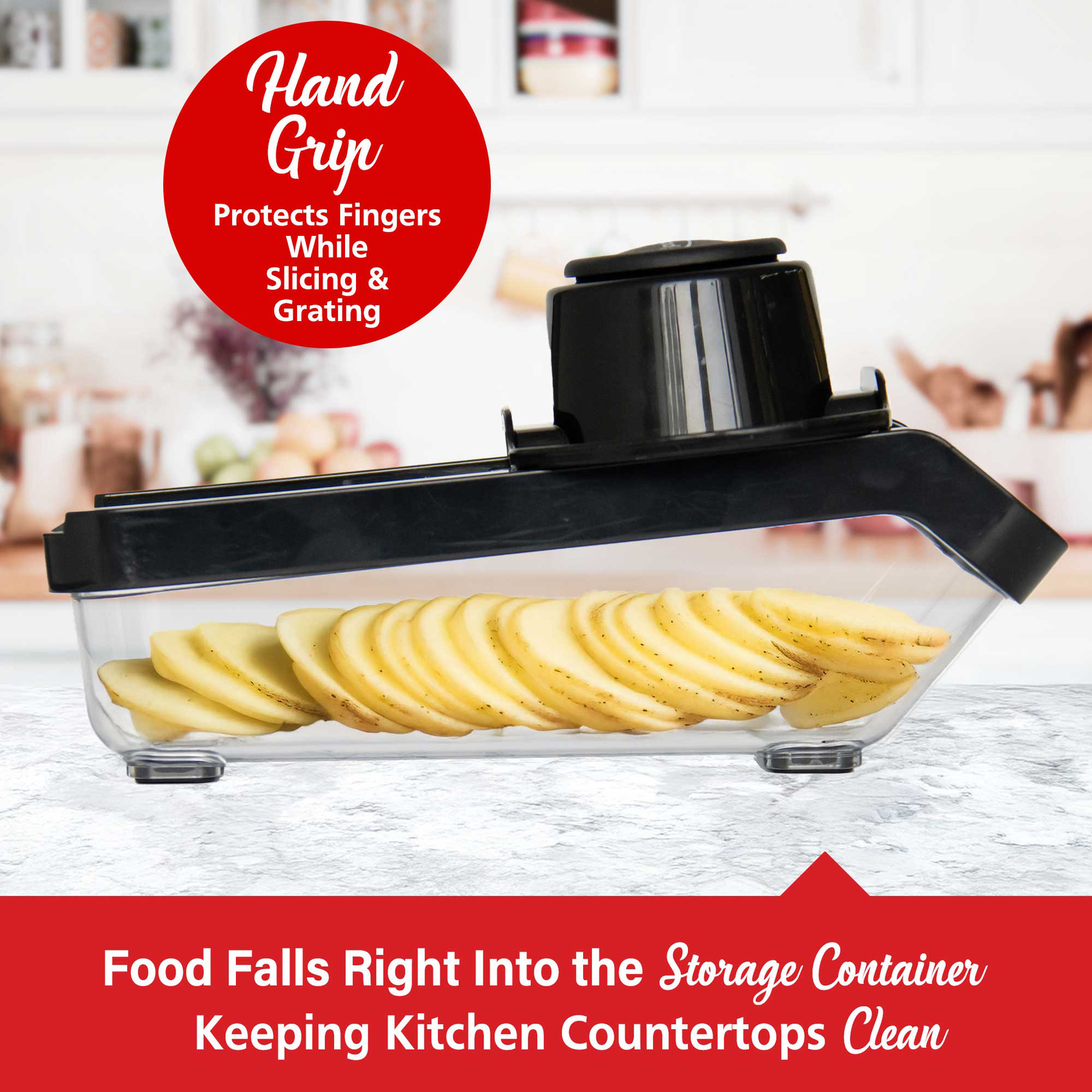 Brentwood Mandoline Slicer and Cheese Grater with 3.6-Cup Storage Container and 6 Interchangeable Stainless Steel Blades, Black, KA-5046BK