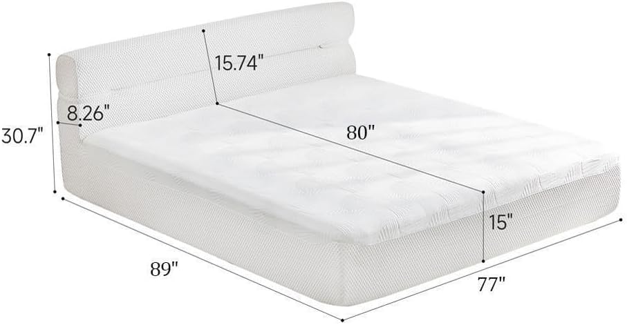 King Size Bed Frame and Mattress Set, Memory Foam Mattress in a Box, Compress Platform Bed Frame with Headboard, Cool Fabric, Medium Firm Support, No Assembly for Bedroom, Dormitory, White