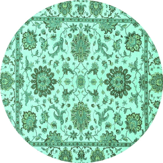 Ahgly Company Machine Washable Indoor Round Abstract Turquoise Blue Modern Area Rugs, 8' Round