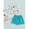 thumbnail image 4 of Qiylii Boy's Two-Piece Summer Clothes Set, Baby Toddler Kid Boy Cartoon Dinosaur Print Short Sleeve Lapel Button Shirt + Shorts,6M-4Years, 4 of 9