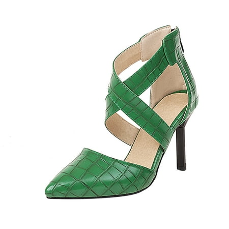 

VKEKIEO Peak Toe Block Heels For Women High Heel Stiletto Green