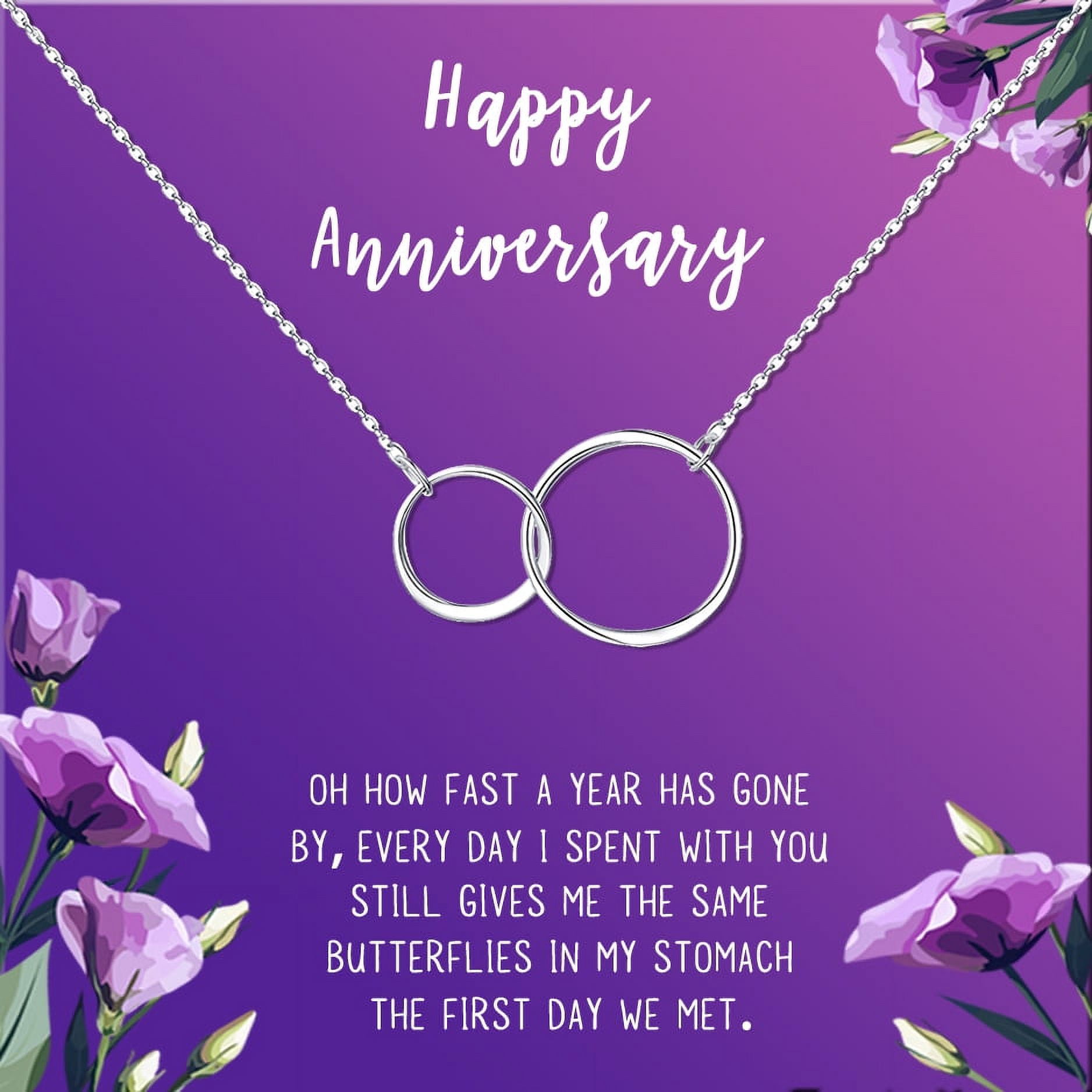 Anavia Happy Anniversary Gift Necklace,Wedding Anniversary Gift for Wife,Express Love Card Jewelry Gift-[Silver Infinity Double Ring, Royal Purple Gift Card]