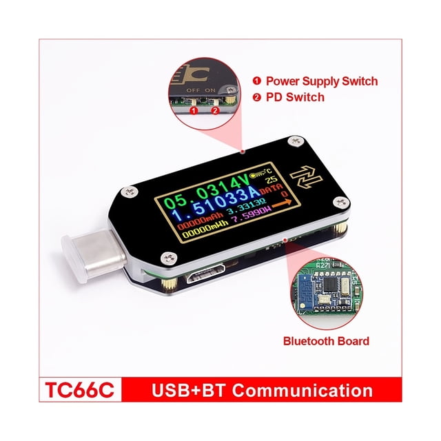 TC66/TC66C TC64 Type-C PD Trigger USB-C Voltmeter Ammeter Voltage 2 Way Current Meter Multimeter PD Charger Battery USB Tester ,Updated USB Tester