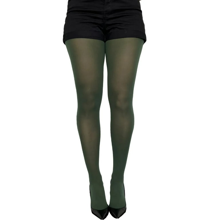 Dark Green Opaque Full Footed Tights, Pantyhose for Women