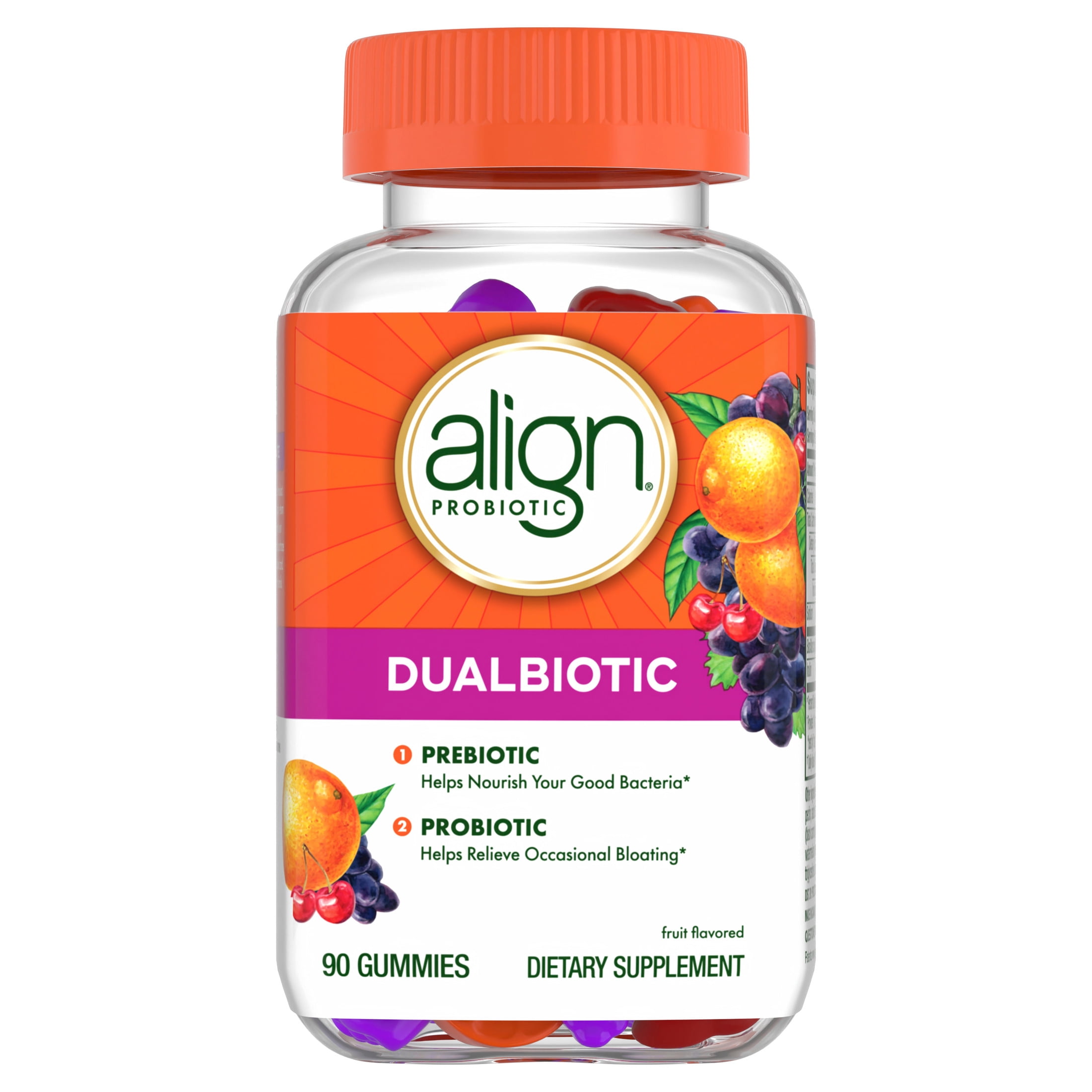 Align Dualbiotic, Prebiotics and Probiotics for Women and Men, Fruit Flavor, 90 Gummies