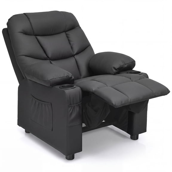 MULTIGOT Kids Youth Recliner Chair PU Leather w/Cup Holders & Side Pockets Black