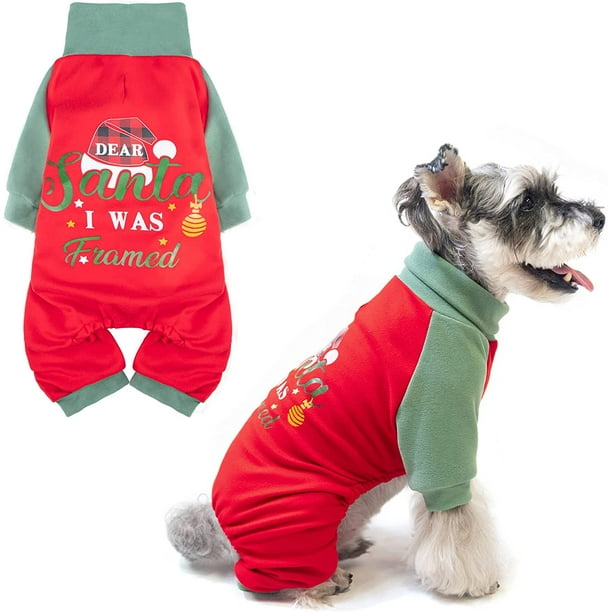 Winter Dog Pajamas Pjs Onesie for Christmas Holiday Outfit Plaid Stretch Fleece Dog Clothes for Small Medium Dogs XS S Dog Coat for Puppy Doggie
