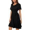 thumbnail image 6 of Wycnly Formal Dresses for Women Tie Waist Loose Flowy Ruffle Swing Beach Dress Round Neck Short Sleeve Floral Print Summer Mini Dresses Black L Clothes, 6 of 7