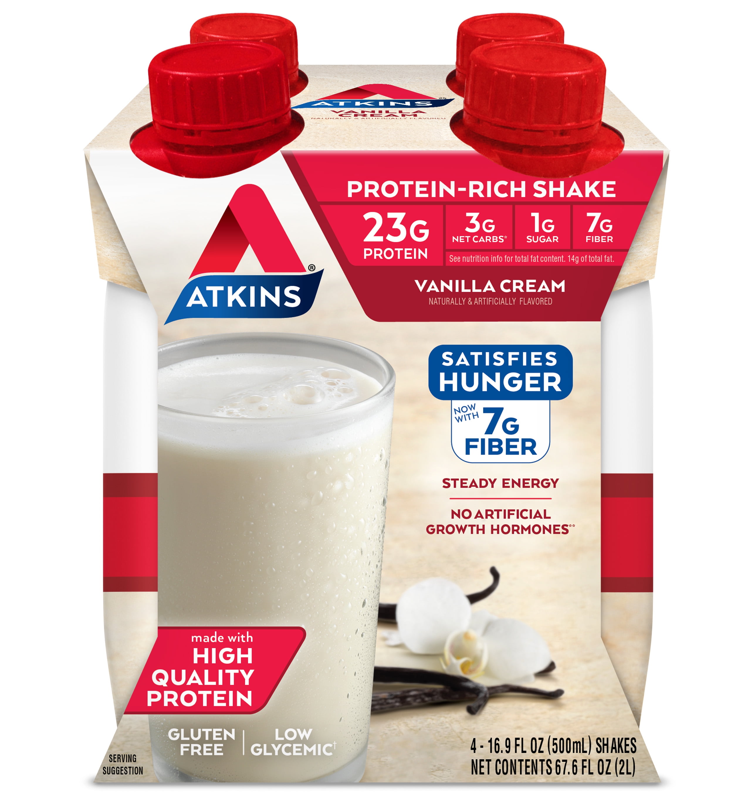 Atkins Meal Size Protein-Rich Shake, Vanilla Cream, Keto Friendly, 4 Count