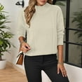 thumbnail image 2 of Wdgfv Vintage Women's Pullover Sweater Women's Loose Knit Pullover Sweater Semi High Neck Patterned Short Front Long Back Slit Hem, 2 of 5