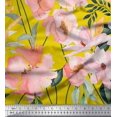 thumbnail image 3 of Soimoi Yellow Modal Satin Fabric Leaves & Magnolia Floral Fabric Prints By Yard 42 Inch Wide, 3 of 5