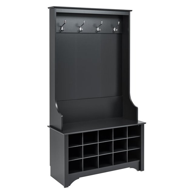 Atlin Designs Wide Hall Tree with Shoe Storage in Black