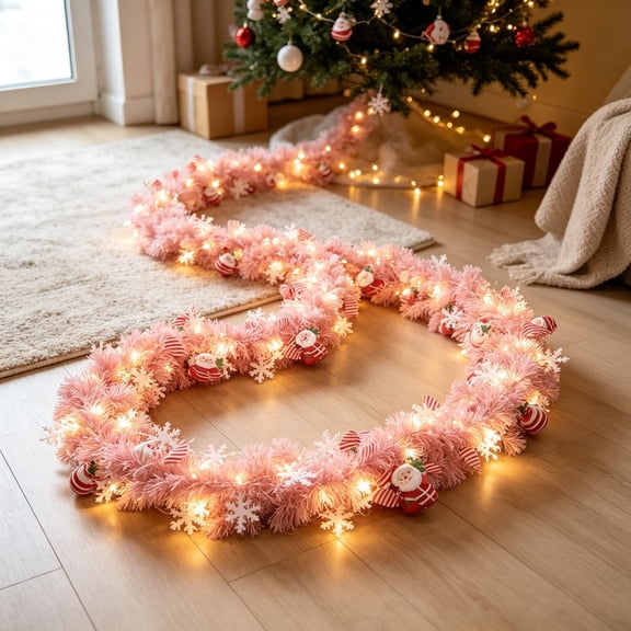PONPRNGY 224" Christmas Tinsel Garland Lighted Tree Decoration Battery Operated LED Hanging Garland for Xmas New Year Home Outdoor Decor