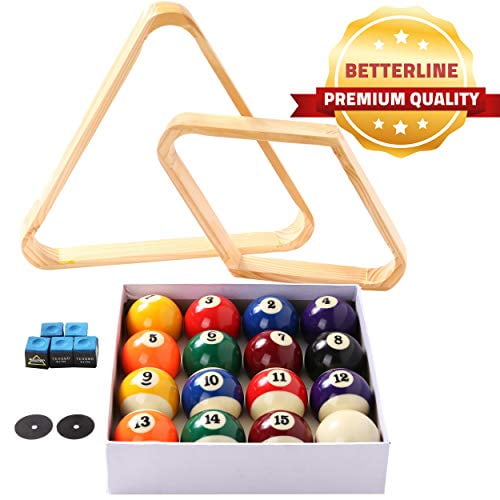 5 Cue Chalks and 2 Table Spot Stickers Pool Table Triangle Ball Rack and 9-Ball Diamond Rack Pool Table Accessories Wood BETTERLINE Billiard Balls Set