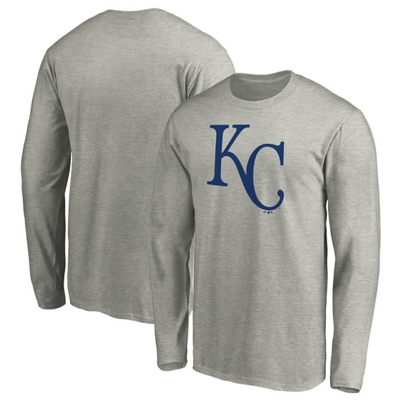 Men's Heather Gray Kansas City Royals Official Team Logo Long Sleeve T-Shirt