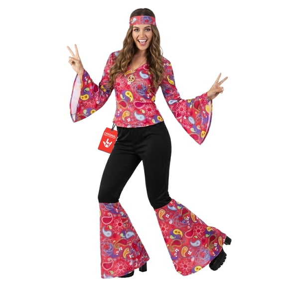 Morph Womens 1970s Pink Hippie Flares Costume Ladies Disco Fancy Dress Halloween Pink M