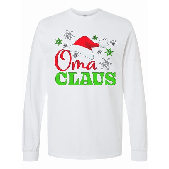 Inktastic Oma Claus with Christmas Santa Hat and Snowflakes Long Sleeve T-Shirt