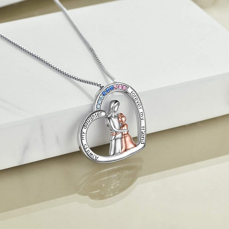 Crystal Mother Daughter Necklace Sterling Silver Mothers Day Birthday Jewelry Gifts for Women Mom Daughter Wife