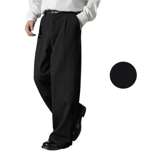 Dpytoraw Men's Striped Dress Pants High Drape Casual Business Trousers Black L