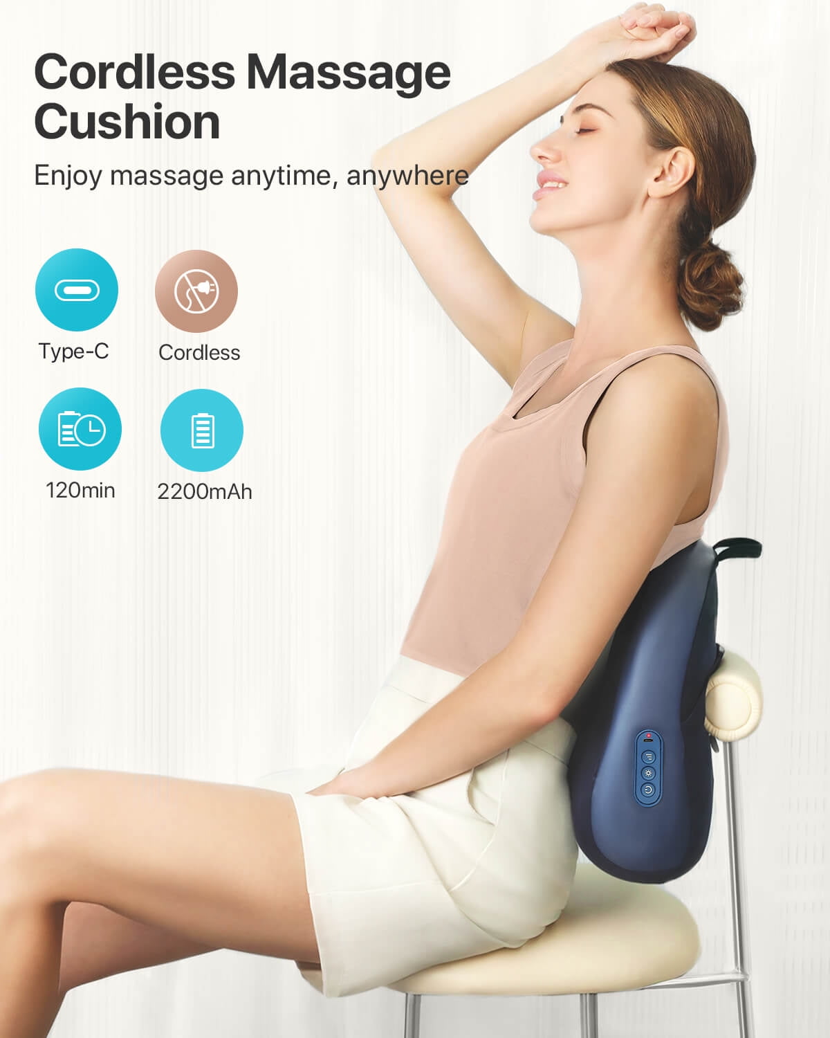 ALLJOY Cordless Back Massager with Heat, Shiatsu Neck and Back Massager for Deep Tissue, 3D Kneading Massage Pillow for Neck, Back, and Shoulders, Gifts for Men Women