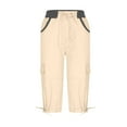 thumbnail image 6 of Clearance Sale! Summer Women Cotton Linen Cargo Capris pants with Multi Pocket Outdoor Casual Sports Cropped Trouser Pants Loose Fit S Size Beige, 6 of 7