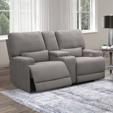 Devon & Claire George Fabric Power Reclining Console Loveseat  Gray