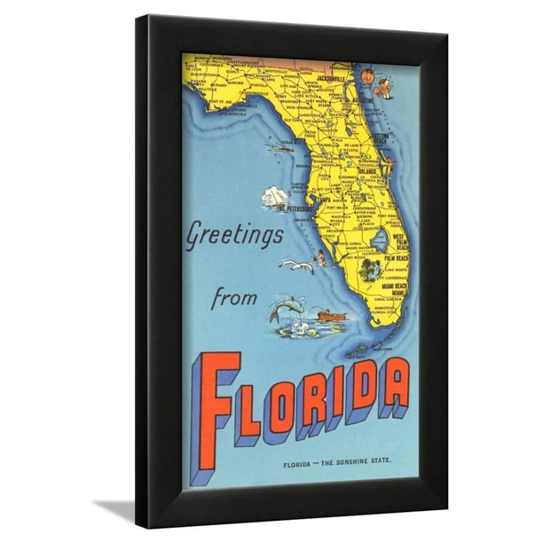 Map Of Florida Framed Print Wall Art Walmart Com Walmart Com