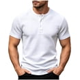 thumbnail image 3 of Liweisiy Men's Textured Henley T-Shirt Short Sleeve Notch Neck Solid Color Tees Casual Athletic Summer Tops White 3XL, 3 of 10
