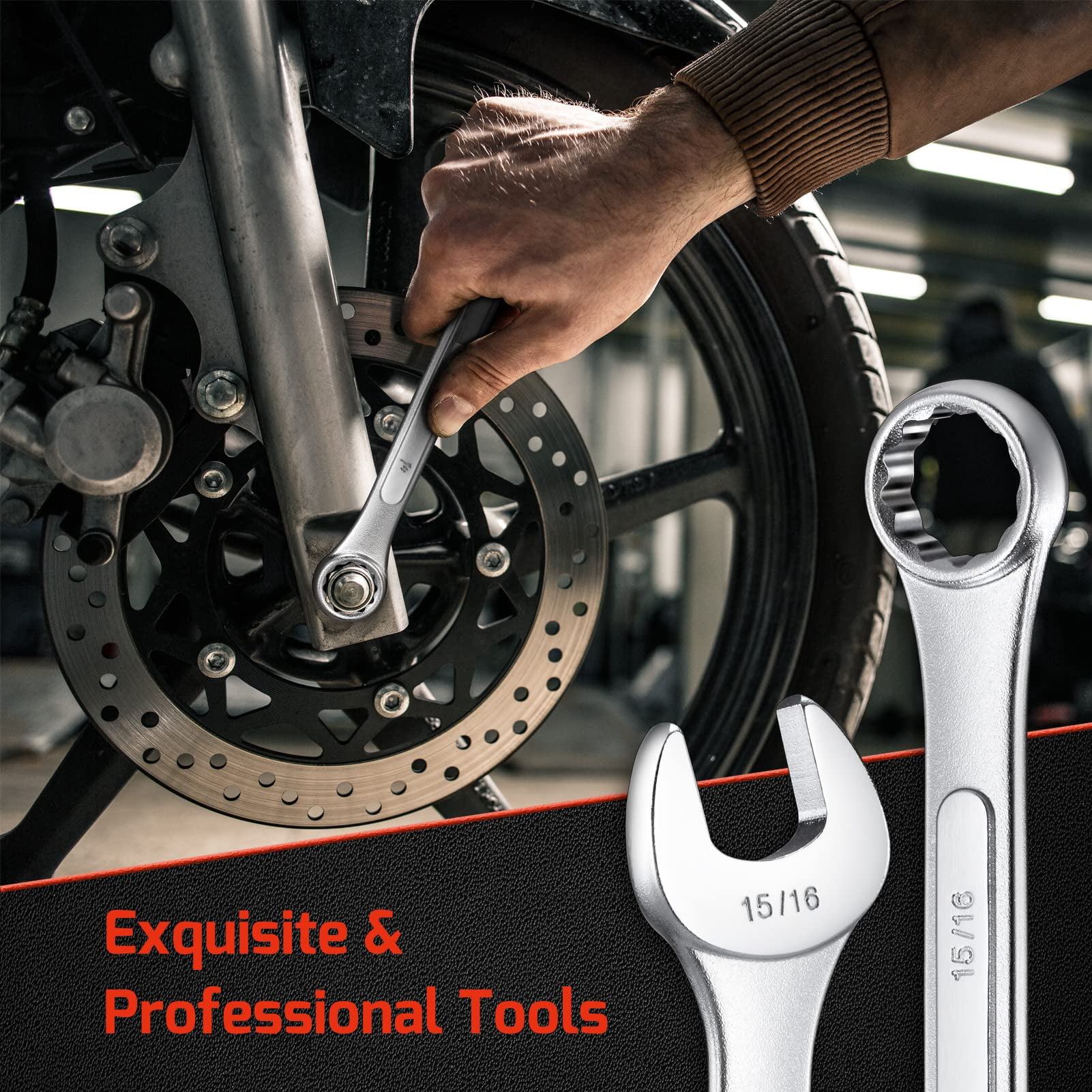 Combination Wrench Set,10-Piece SAE & Metric Wrench Set 12-Point Chrome Vanadium Steel Wrenches 22mm-32mm and 1" to 1-1/5" with Rolling Pouch