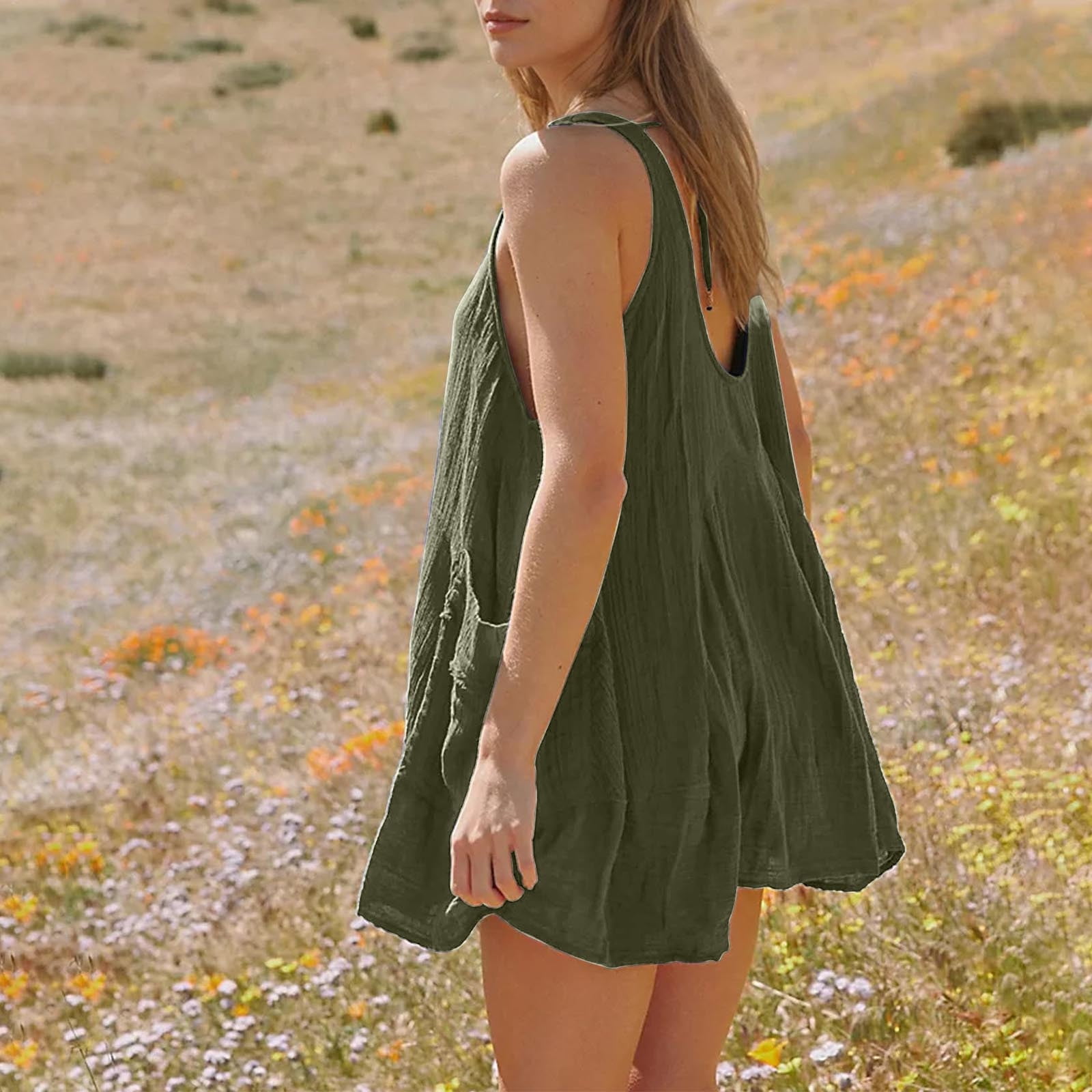 LUXVEER Women's Sleeveless Mini Dress - Tiered Flowy Sundress With Pockets | Beach & Vacation Dress | A-Line Summer Dress - View #3