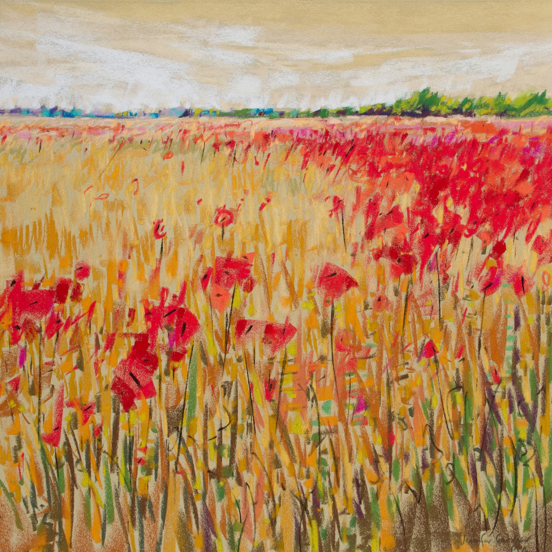 "Corn and Poppies XIV" Painting Print on Wrapped Canvas