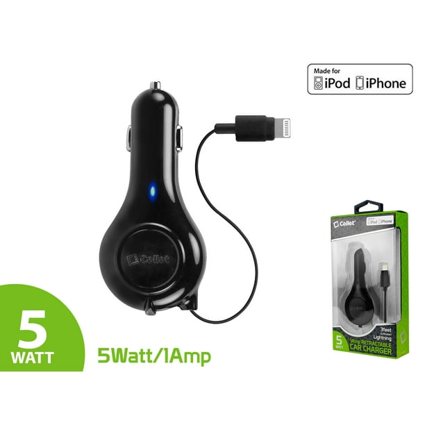 Cellet 5Watt Lightning Retractable Car Charger for iPhone Xr / Xs Max