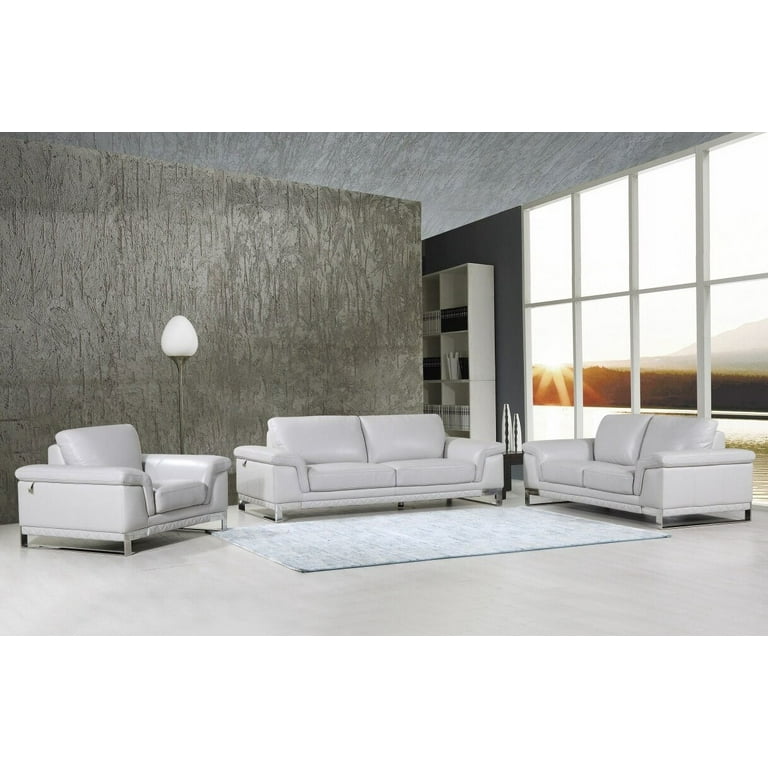 Home Roots 329616 Lovely Leather Sofa Set Light Gray 96 in