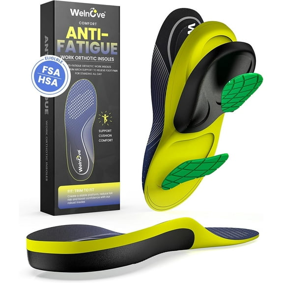 Welnove Work Orthotic Insoles for Plantar Fasciitis - Superior Comfort Work Boot Insoles for Standing All Day - Anti Fatigue Medium Arch Support Shoe Inserts for Men Women Flat Feet Pain (Size XL)