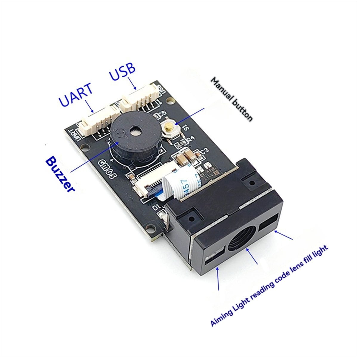GM65 1D2D QR Code Image Barcode Identification Module Scanner Scanning Embedded Bar Code Reader Module with Cable