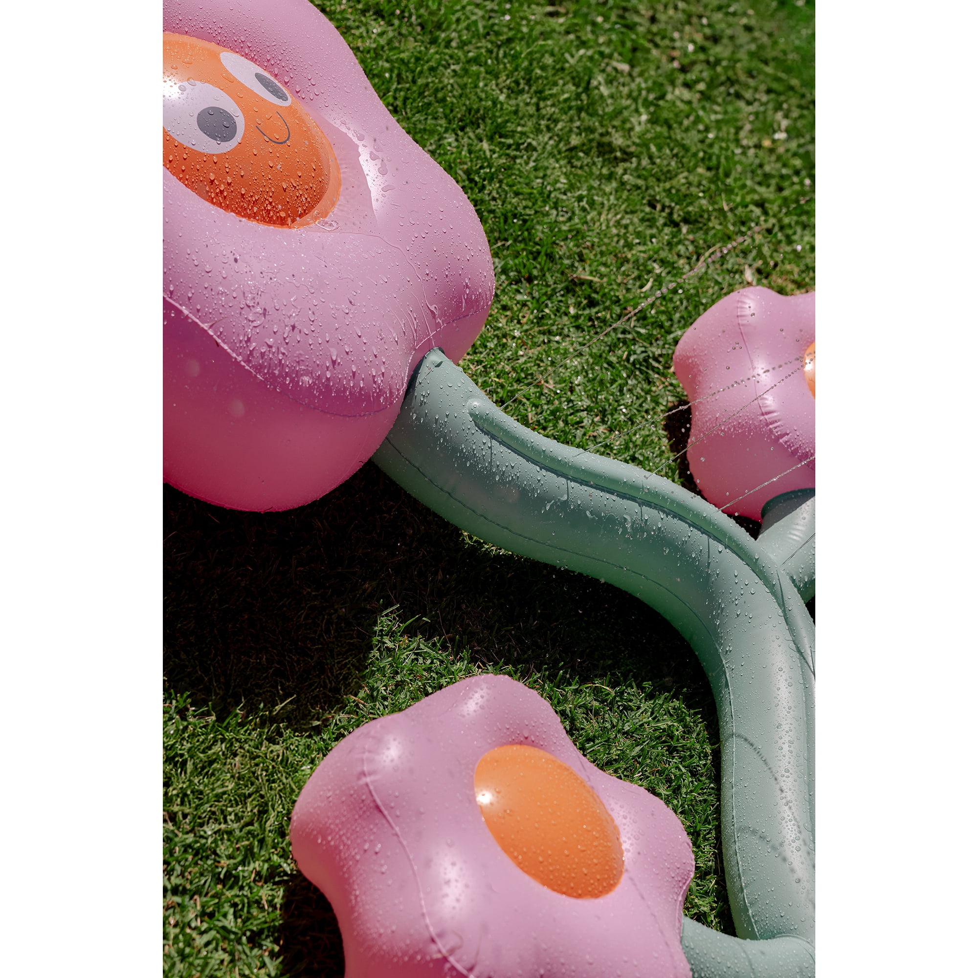 Sunnylife: Inflatable Sprinkler - Poppy the Peach - 88" Pink-Orange Character Flower Shaped Water Sprayer, Ground Lay-Flat Design, Kids Outdoor Play