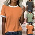 thumbnail image 3 of YOTMKGDO Short Sleeve Crew Neck Shirt | Women's Spring Color Blocked Loose Casual T Shirt, summer tops for women (02# Orange, XXL), 3 of 5