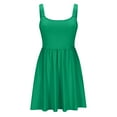 thumbnail image 5 of Sakmal Mid-Length Womens Summer Dresses Square Neckline Green Sleeveless Pleated Solid with Pocket A-Line Dress, 5 of 5