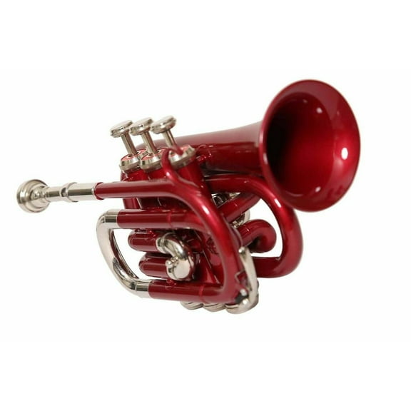 Trumpet POCKET Bb _ PITCH BRASS MADE with Case and MP Red